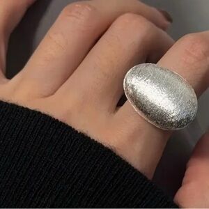 925 Sterling Silver Matte Textured One Size Dome Ring Adjustable